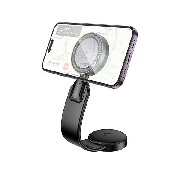 Автотримач для телефона з БЗП HOCO HW29 Totem ring magnetic wireless fast charging car holder (center console) Black Metal Gray 6942007642163 фото