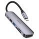 USB-хаб HOCO HB28 Type-C multi-function converter(HDTV+USB3.0+USB2.0+SD+TF+PD) Metal Gray 6931474769336 фото 1