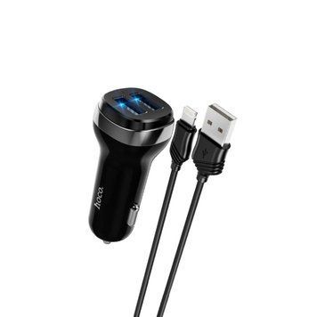 Автомобільний зарядний пристрій HOCO Z40 Superior dual port car charger set(iP) Black 656-00337 фото