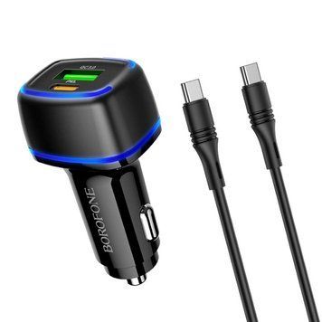 Автомобільний зарядний пристрій BOROFONE BZ14A Mercury PD20W+QC3.0 (Type-C to Type-C) Black 656-00279 фото