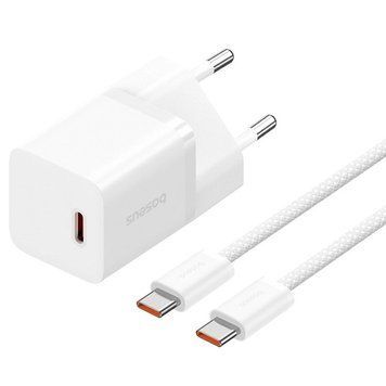 МЗП Baseus GaN5 Fast Charger mini PD30W (1USB-C) + кабель Type-C to Type-C (P10110902) Moon White ILSO-00000076503-4 фото