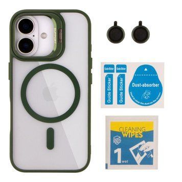 Чохол TPU+PC+Metal Stand Case with MagSafe and Camera Lenses для iPhone 16 Green 214-03725 фото