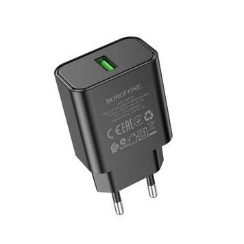 Мережевий зарядний пристрій BOROFONE BA72A Spring single port QC3.0 charger Black 6974443388541 фото