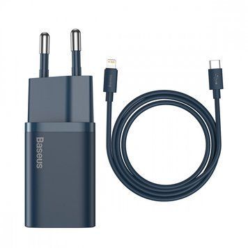 СЗУ Baseus Super Silicone PD Charger 20W (1Type-C) + With Cable Type-C to Lightning Blue 209-00282 фото