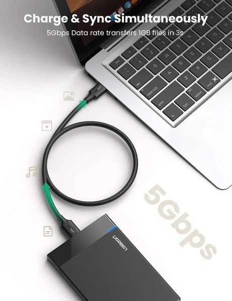 Кабель UGREEN US130 USB 3.0 A Male to Micro USB 3.0 Male Cable 0.5m (Black)(UGR-10840) UGR-10840 фото