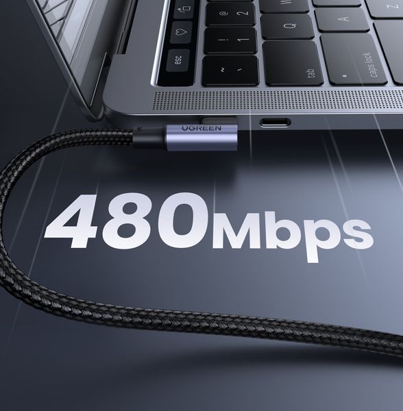 Кабель UGREEN US334 USB-C to USB-C PD Fast Charging 90 Degree Cable 5A Max Black 2m UGR-70645 фото