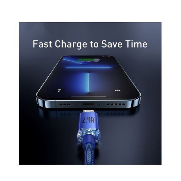 Кабель Baseus Crystal Shine Series Fast Charging Data Cable USB to iP 2.4A 1.2m Blue CAJY000003 фото