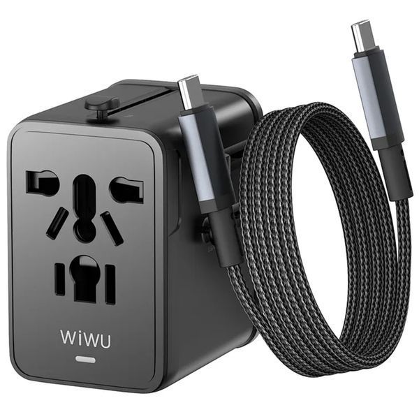 Сетевой универсальный переходник WIWU UA013 20W GaN + 1USB-A/2C with retractable cable Type-C Black ILSO-00000085929-1 фото