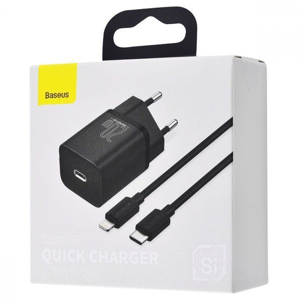 МЗП Baseus Super Silicone PD Charger 20W (1Type-C) + With Cable Type-C to Lightning Blue 209-00282 фото