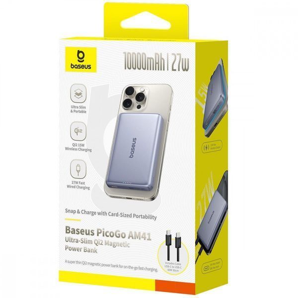 Power Bank Baseus PicoGo Ultra-Slim AM41 Qi2 27W 10000mAh Pink E0027202 фото