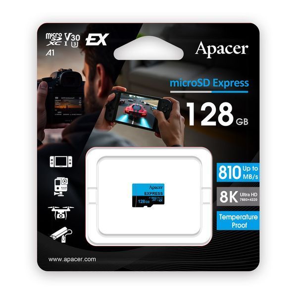 Карта памяти microSDXC (UHS-1 U3) Apacer Express 128Gb class 10 V30 A1 Read/Write:810/700 MB/sec (Compatible with Nintendo AP128GMCEXG3X17-RA фото