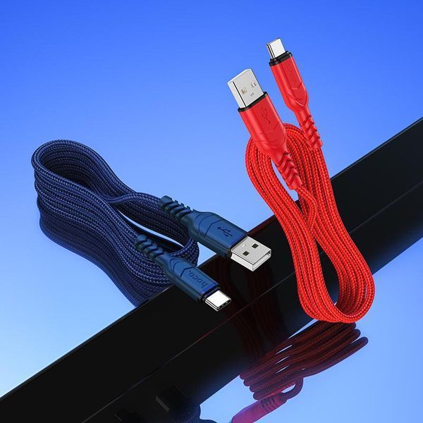 Кабель HOCO X59 USB to Type-C 3A, 1m, nylon, TPE connectors, Blue 6931474744944 фото