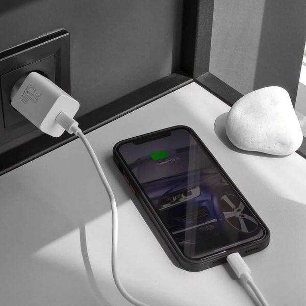 МЗП Baseus Super Silicone PD Charger 20W (1Type-C) + With Cable Type-C to Lightning Blue 209-00282 фото