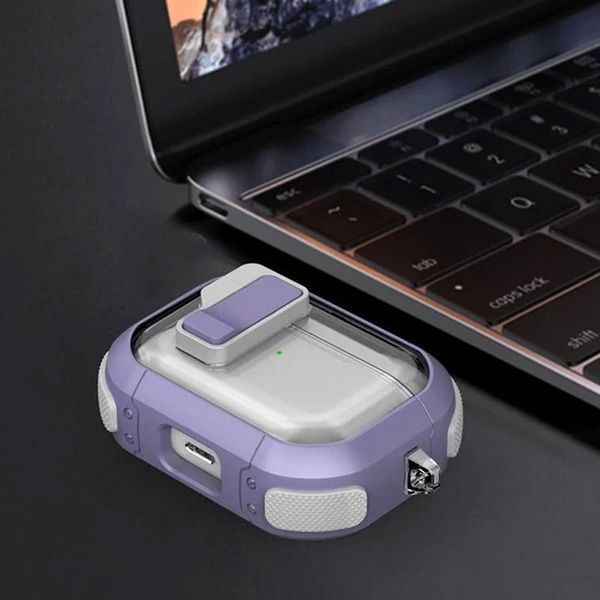 Футляр противоударный Locking Button для наушников Airpods Pro Light Purple 203-00421 фото