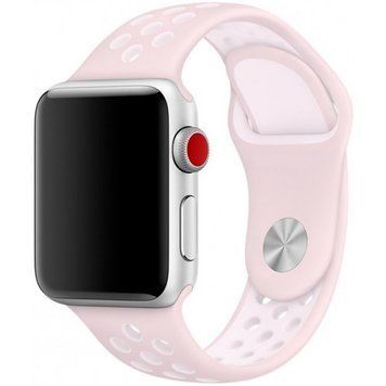 Силиконовый ремешок с перфорацией для Apple Watch 38/40/41 mm Светло-розовый с белым 212-00135 фото