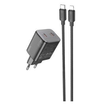 Сетевое зарядное устройство HOCO N42 Elogiado dual-port PD45W(2C) charger set(C to iP) Black 656-01376 фото