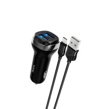 Автомобільний зарядний пристрій HOCO Z40 Superior dual port car charger set(Micro) Black 656-00338 фото