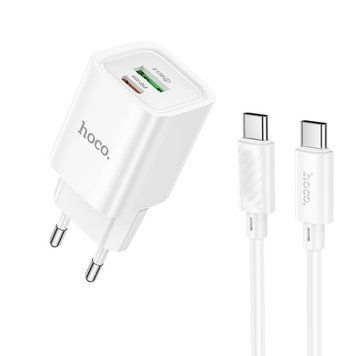 Сетевое зарядное устройство HOCO C149A Charm PD30W+QC3.0 charger set (C to C)(EU) White 6942007630351 фото