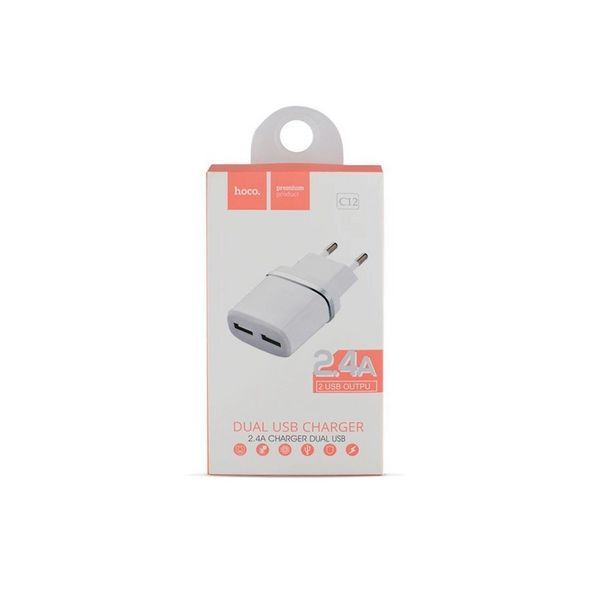 Мережевий зарядний пристрій HOCO C12 Smart dual USB charger 12W White 6957531047759 фото