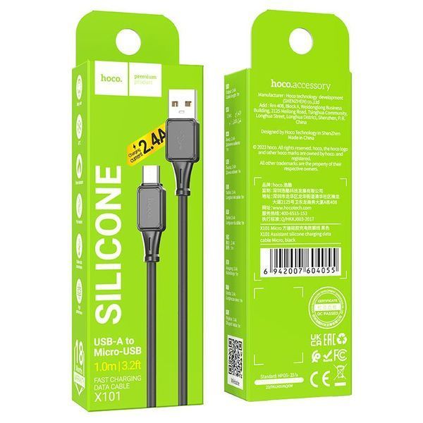 Кабель HOCO X101 Assistant silicone charging data cable Micro Black 6942007604055 фото