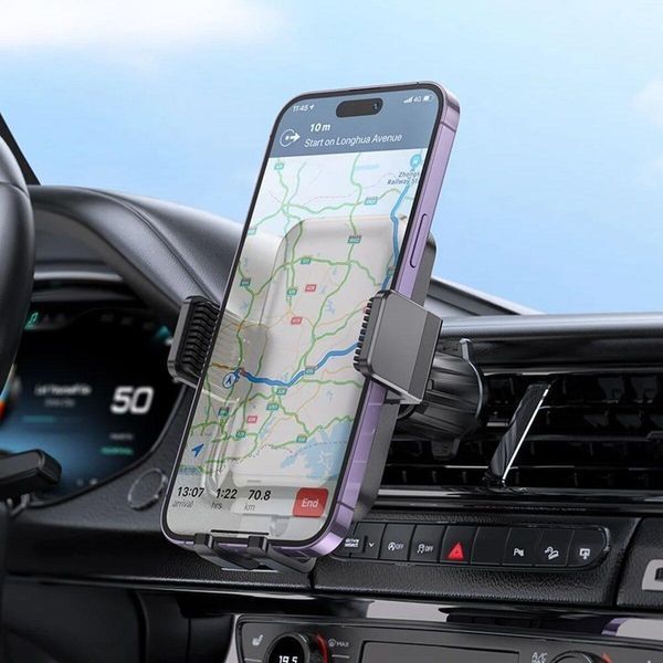 Тримач для мобільного HOCO H26 Rock push-type car holder(air outlet Black gray 656-00497 фото