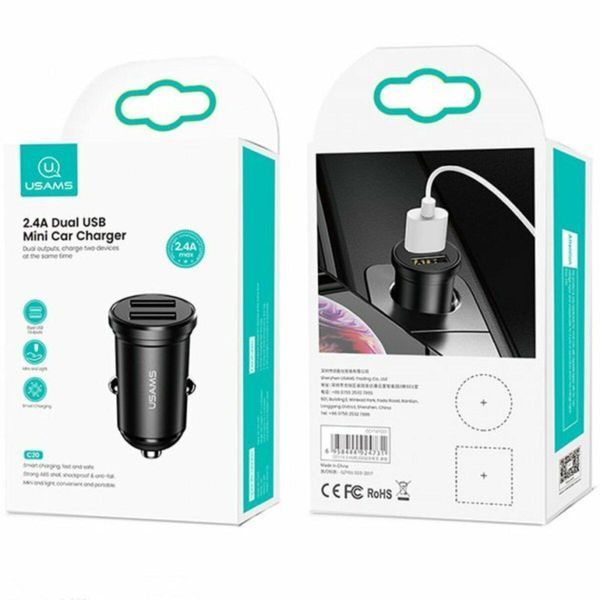 Автомобильное зарядное устройство Usams US-CC114 C20 2.4A Dual USB Mini Car Charger Black 656-00556 фото