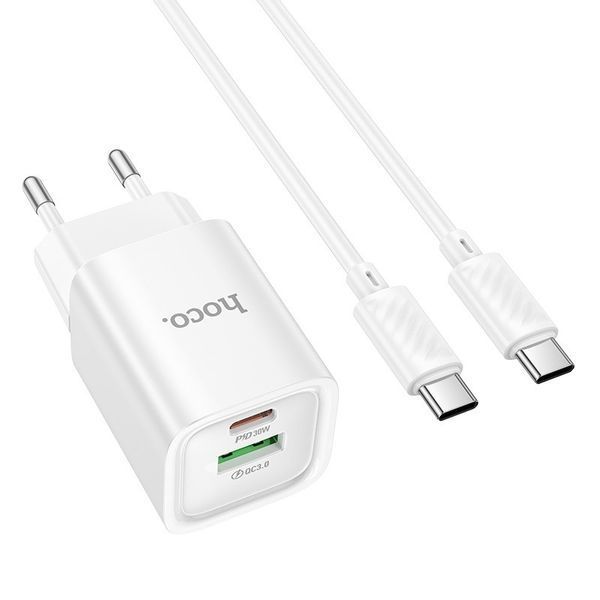 Сетевое зарядное устройство HOCO C149A Charm PD30W+QC3.0 charger set (C to C)(EU) White 6942007630351 фото