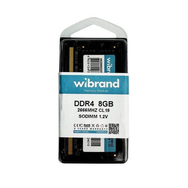 Оперативна пам'ять DDR4 Wibrand 8GB 2666MHz CL19 SODIMM WI2666DDR4S/8GB фото