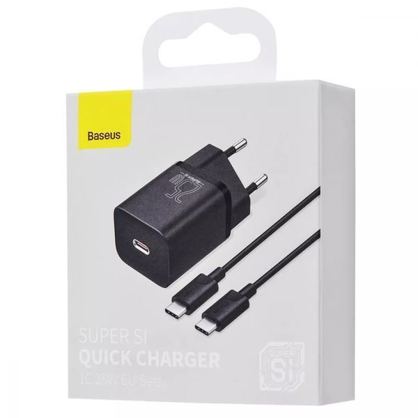 МЗП Baseus Super Silicone Quick Charger 25W (Type-C) + With Cable Type-C to Type-C 3A (1m) White 209-00312 фото
