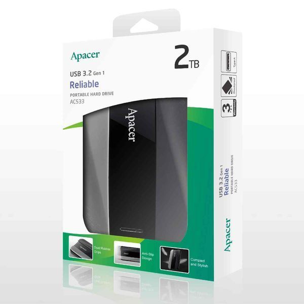 Внешний жесткий диск PHD External 2.5'' Apacer USB 3.2 Gen 1 AC533 2TB Black AP2TBAC533B-1 фото