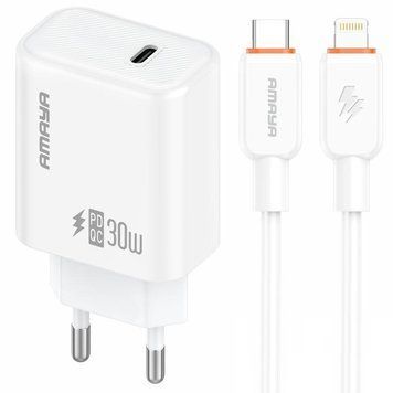 Сетевое зарядное устройство Amaya E76D PD30W (1USB-C) + кабель Type-C to Type-C white 656-08072 фото