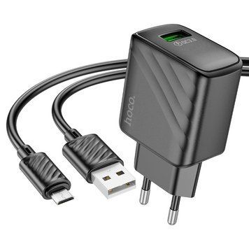 Мережевий зарядний пристрій з кабелем HOCO CS21A Rich single port QC3.0 charger set(Micro)(EU) Black 6942007609890 фото