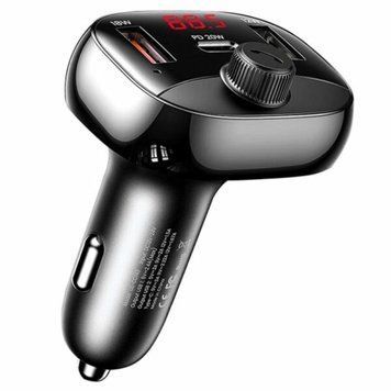 Автомобільний зарядний пристрій Usams US-CC143 C25 50W 2A+C 3 Ports Digital Display Wireless FM Car Charger Black 656-00557 фото