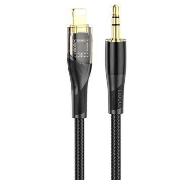 Аудіокабель HOCO UPA25 iP to 3.5mm male, nylon braid, 1m, Black 6931474791153 фото
