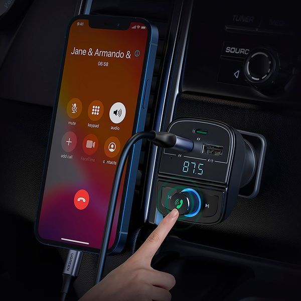 АЗУ с FM-модулятором UGREEN CD229 FM&Bluetooth Transmitter&Car Charger + TF Slot Black UGR-80910 фото