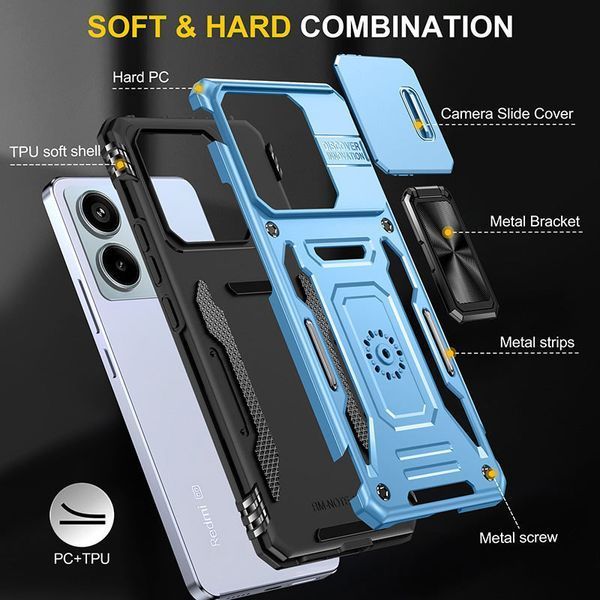 Ударостійкий чохол Camshield Army Ring для Xiaomi Redmi Note 13 Pro 4G / 14s / Poco M6 Pro 4G Light Blue 777-04987 фото