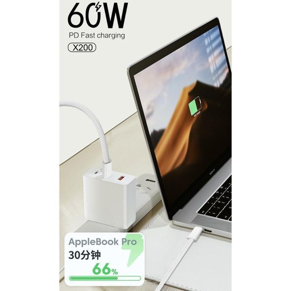 Кабель WUW-X200 Type-C to Type-C PD 60W white 656-01135 фото