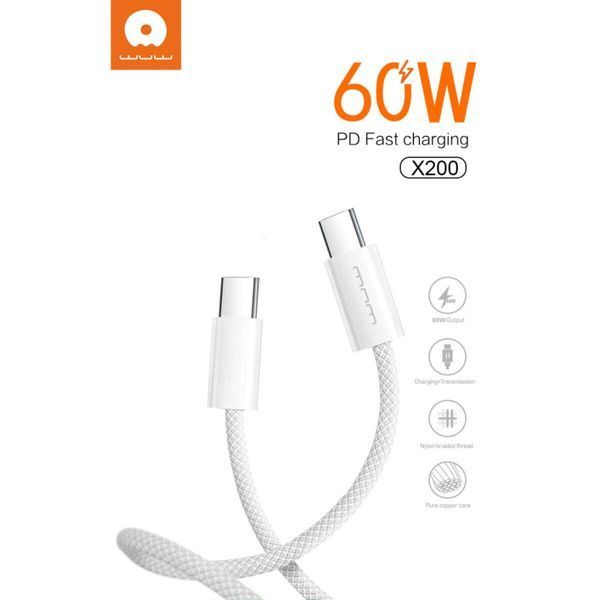 Кабель WUW-X200 Type-C to Type-C PD 60W white 656-01135 фото