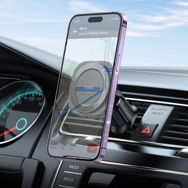 Держатель для мобильного HOCO H28 Rainbow ring magnetic car holder(air outlet) Black 656-00498 фото