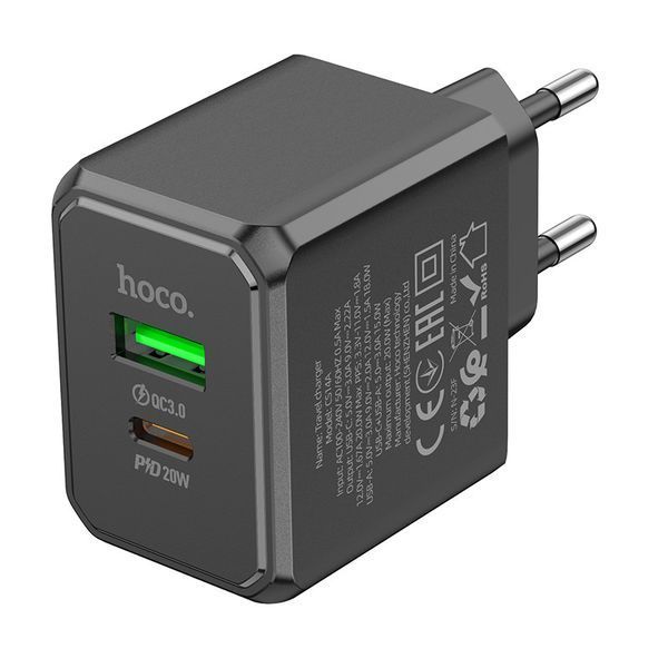 Мережевий зарядний пристрій HOCO CS14A Ocean PD20W+QC3.0 charger Black 6942007603898 фото