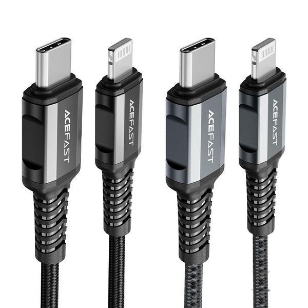 Кабель ACEFAST C1-01 Type-C to iP 3A, 1.2m, nylon, aluminum connectors, Black 6974316280484 фото
