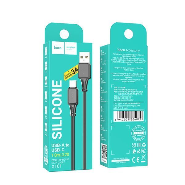 Кабель HOCO X101 Assistant silicone charging data cable Type-C Black 6942007604079 фото
