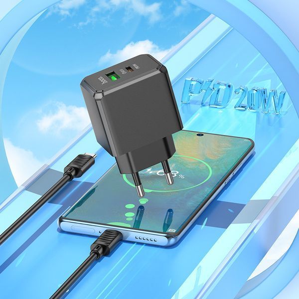Мережевий зарядний пристрій HOCO CS14A Ocean PD20W+QC3.0 charger Black 6942007603898 фото