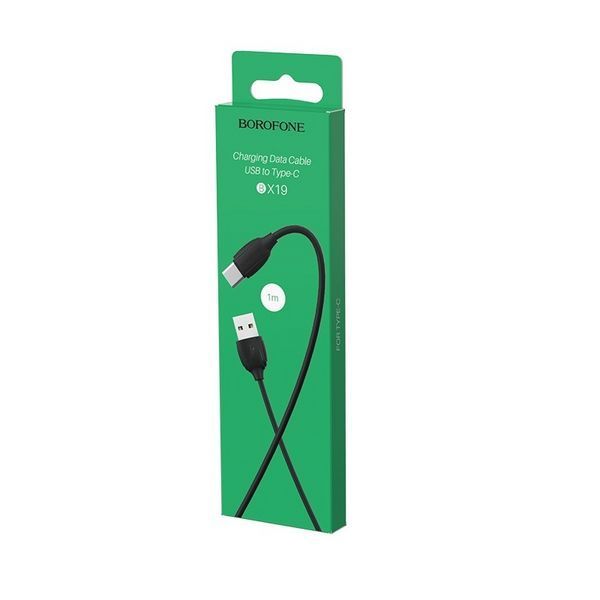 Кабель BOROFONE BX19 USB to Type-C 3A, 1m, PVC, TPE connectors, Black 6931474701794 фото