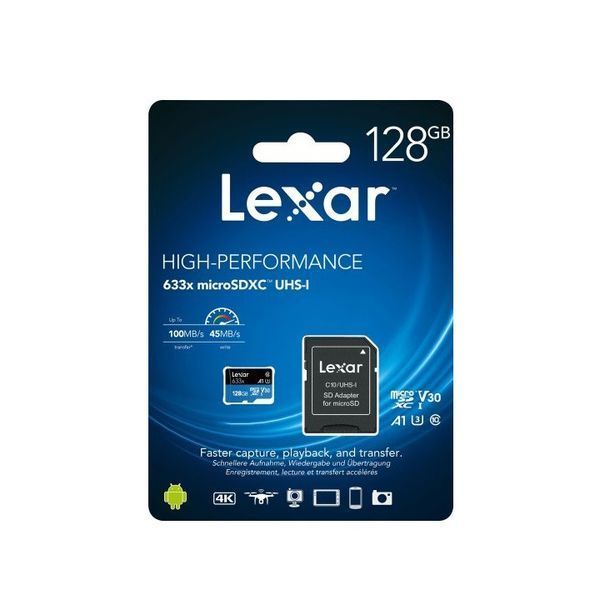 Карта памяти microSDXC (UHS-1 U3) Lexar High-Performance 633x 128Gb class 10 V30 A1 (100Mb/s) Blue Series (adapter SD) LMS0633128G-BNAAA фото