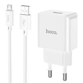 Сетевое зарядное устройство с кабелем HOCO C106A Leisure single port charger set(Micro) 10.5W White 6931474783905 фото
