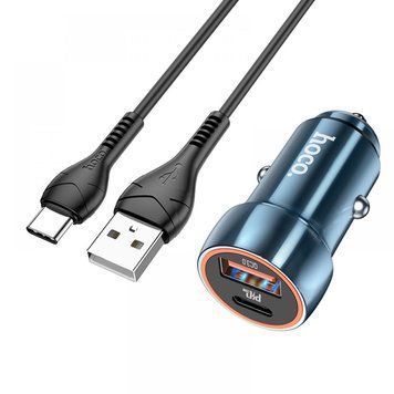 Автомобильное зарядное устройство HOCO Z46A dual port(1C1A) car charger set(Type-C to Type-C 1m) Black 209-00363 фото