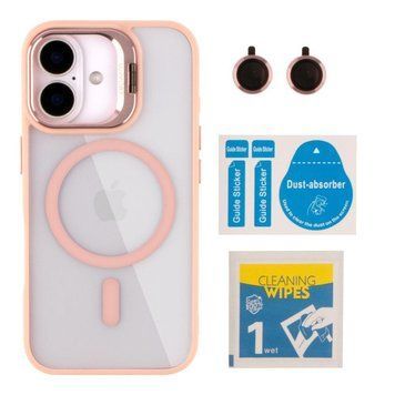 Чохол TPU+PC+Metal Stand Case with MagSafe and Camera Lenses для iPhone 16 Pink 214-03728 фото