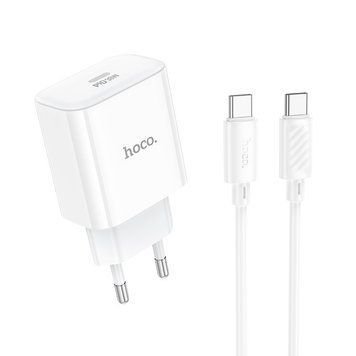Мережевий зарядний пристрій з кабелем HOCO C76A Pro Majestic single port PD30W charger set (Type-C to Type-C)(EU) White 6942007616324 фото