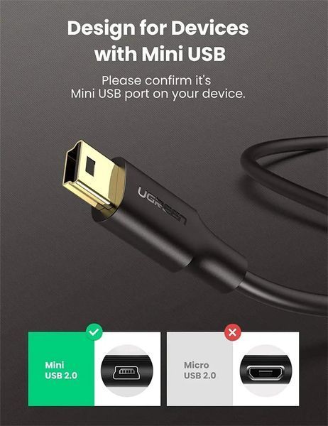 Кабель UGREEN USB 2.0 A Male to Mini 5 Pin Male Cable 3m (Black) UGR-10386 фото